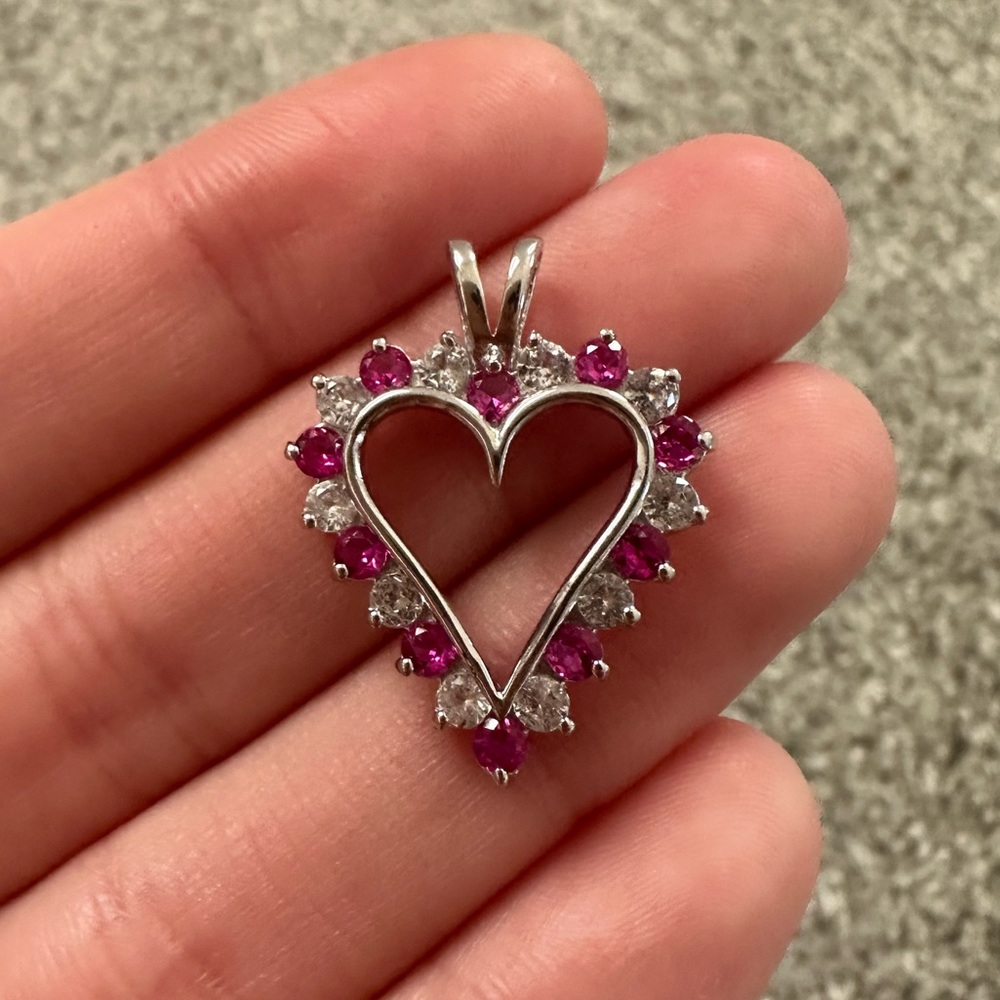 Ruby & Diamond heart pendant/necklace in sterling silver